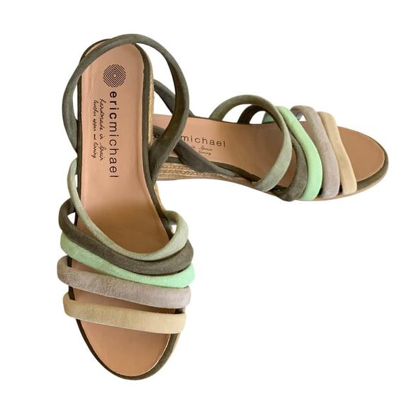 Suede Multicolor Strappy Slingback Wedge Espadrilles Sandal Size 36 US 6 - Picture 1 of 11